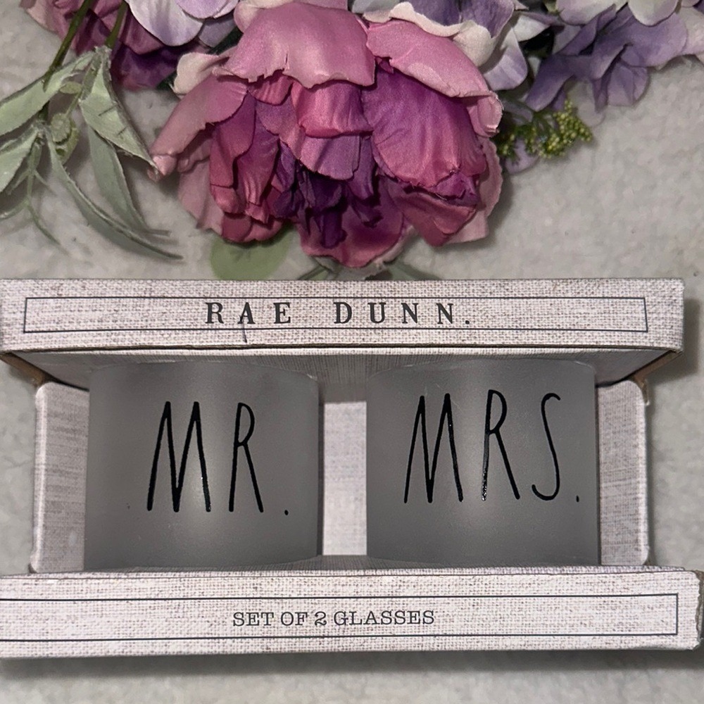 Rae Dunn Mr‎ and Mrs Frosted Glass Set 2pc Grey Matte Wedding Anniversary Gift